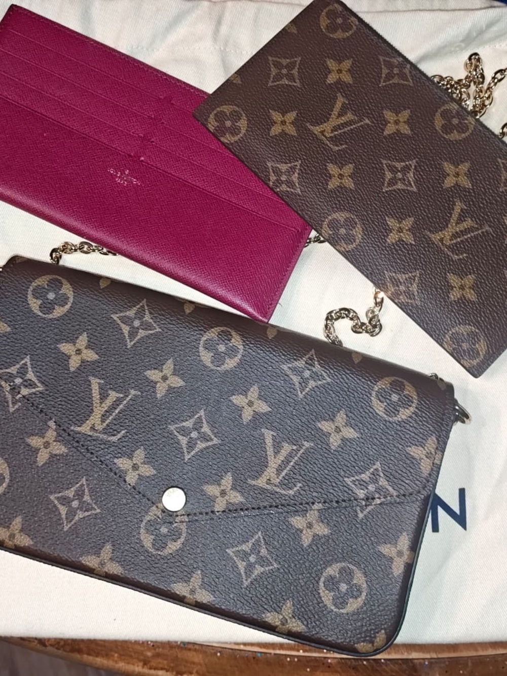 Louis Vuitton Brown Monogram Chain Wallet with Fuchsia Cardholder - Picture 1 of 5